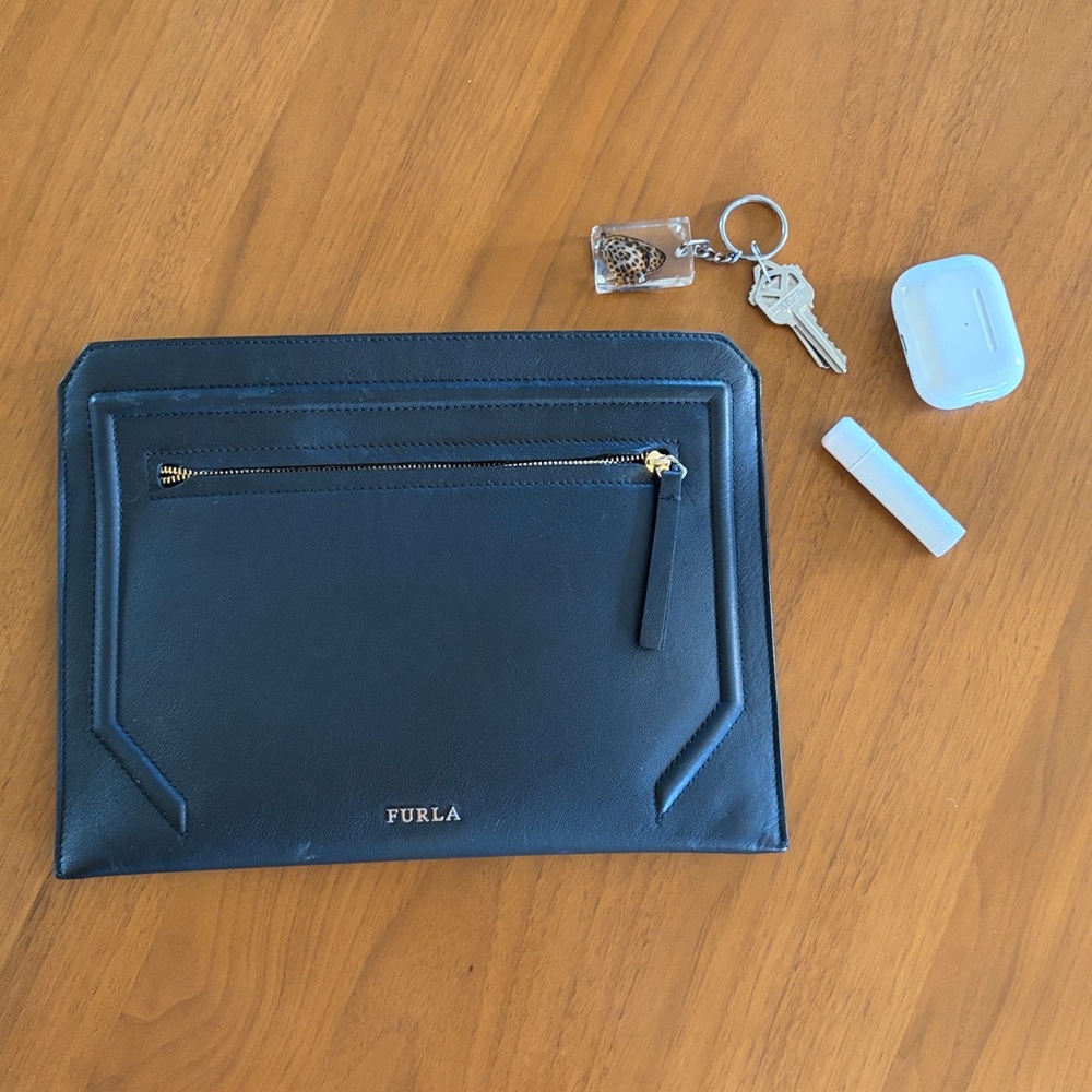 Black Leather Furla Clutch